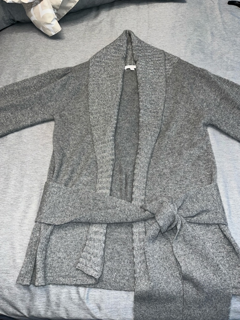 Women's Open-Front Gray Shawl Collar Cardigan Sweater - Picture 7 of 9